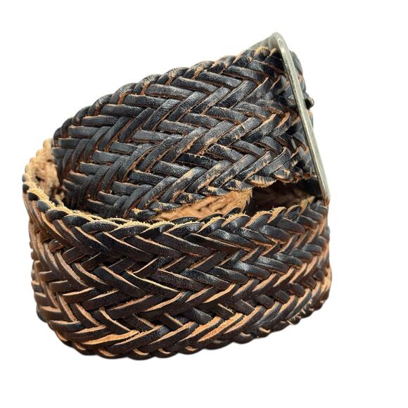 Woven Leather Belt SZ Large Womens Black Boho Rustic Vintage Distressed Medieval main image 4